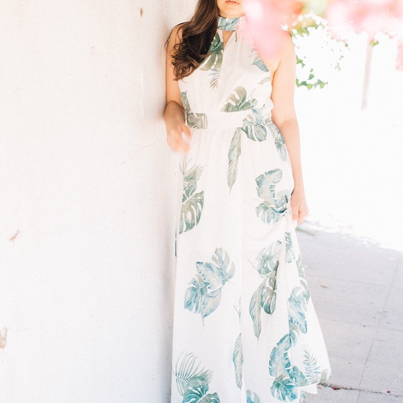 LAST One: White Monstera Palm  Printed Maxi Dress - Picture 5 of 5